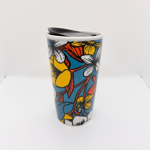 SOLD Starbucks Coffee Tumbler Blue Poppy Flowers Ceramic 12 Travel Cup Insulated - Picture 4 of 7